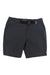 The Royal Robbins Men's Backcountry Pro Multi Short in black features a built-in belt, small metal loop on the waistband, and is made from lightweight nylon with UPF 50+ sun protection, shown on a white background.