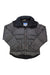 The Powderhorn Men's The Original Jacket is a gray, water-repellent puffer with black shoulder accents, front snap buttons, a high collar, and an inside collar tag.