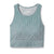 The Smartwool Womens Intraknit Crop Bra is a sleeveless, light teal ribbed crop top with a round neckline and wide hem, inspired by a merino wool sports bra—perfect for low-impact activities. Pictured laid flat on a white background.