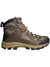 The Vasque Mens Breeze Boot features a brown and tan design with mesh panels, sturdy laces, metal eyelets, and a rugged black outsole for great trail traction. "VASQUE" is printed on the side.