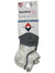 A package of Wigwam Surpass Lightweight Low Socks, size large, in gray/white with black accents. Packaging highlights precise fit, cushioned comfort, and no-slip features.