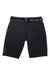 Mons Royale Women's Virage Bike Shorts in black feature stretch wool Cordura, MONS RO text on the waistband, a small Mons Royale logo on the leg, belt loops, and a zippered side pocket—perfect for cycling.