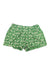 The Toad & Co Women's Chaka 4 Inch Short features a white floral print, is made from organic cotton, and is shown laid flat on a white background.
