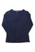 The Toad & Co Womens Rose LS Tee is a navy blue long sleeve shirt for women, laid flat on a white background. It features a V-neck with gathered detail and is made from soft organic cotton, offering a comfortable, plain design.