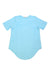 The Tasc Women's Longsline Tee is a plain light blue short-sleeve V-neck top with a curved hem, shown laid flat on a white background.