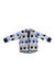 The Reima Infant Ornament Fleece Sweater features a front zipper, blue/navy/black heart and raindrop prints on a light background, plus solid navy cuffs and collar. Its quick-drying fabric keeps kids comfy all day.
