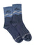 8-inch crew sock, navy blue with wave pattern and Z logo on cuff and toe