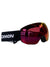 The Salomon Radium Pro Sigma Blk Pop 2024 Ski Goggles feature a black strap with bold white lettering and a large, reflective red-tinted lens for enhanced visibility during winter sports.