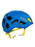 The Trango Halo Helmet is a lightweight blue climbing helmet with hexagonal vented holes, a yellow adjustable strap, and a bold yellow logo on the side.