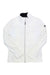 The Spyder Womens Encore Full Zip Fleece Jacket is a white, long-sleeve insulated polyester jacket with a stand collar, front pockets, and a small black patch on the upper left sleeve, shown laid flat on a white background.