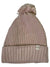 The Womens Snoasis Pom-Pom Beanie is a light pink winter hat with a cozy pom-pom, folded brim, and a small rectangular tag featuring a mountain logo—combining warmth, style, and functionality.