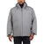 A person in a Moosejaw Mens Hooded Insulated Jacket made from recycled polyester, with a front zipper and black cuff accents, stands against a plain white background.