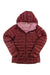 The Sierra Designs Women's Whitney Hoodie is a maroon down jacket with a hood and light pink lining, shown on a white background. It features horizontal quilting and a front zipper.