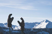 gloves on top of ski poles