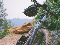 helmet hanging on bike