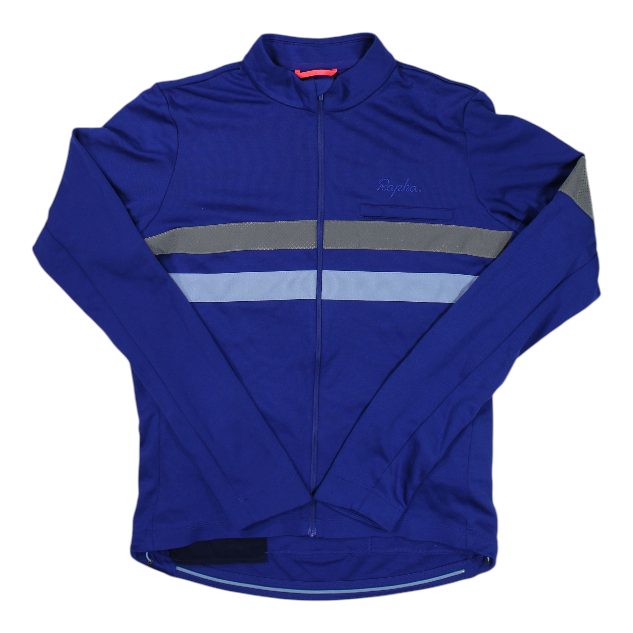 Men's long-sleeve cycling jersey, royal blue with gray chest stripe, full zip