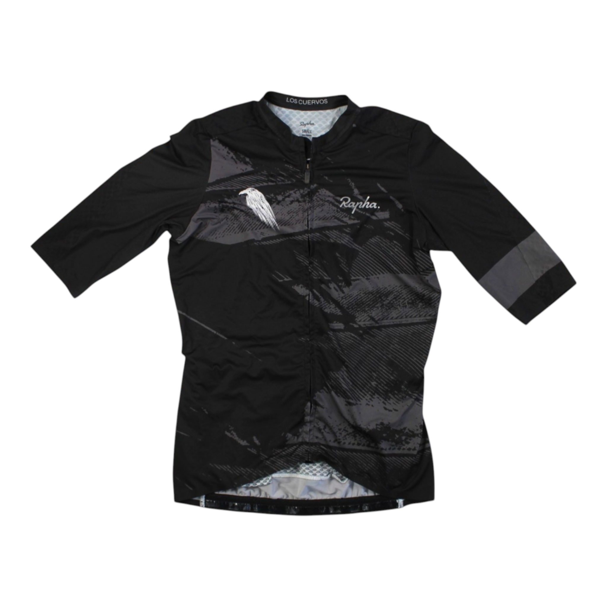 Women’s Rapha Pro Team Aero cycling jersey, black with abstract grey graphic, full zip