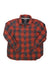 A men's Wallace Lake Flannel Shirt, long-sleeved and button-up, made from organic cotton flannel in a red and black checkered pattern, is laid flat on a white background.