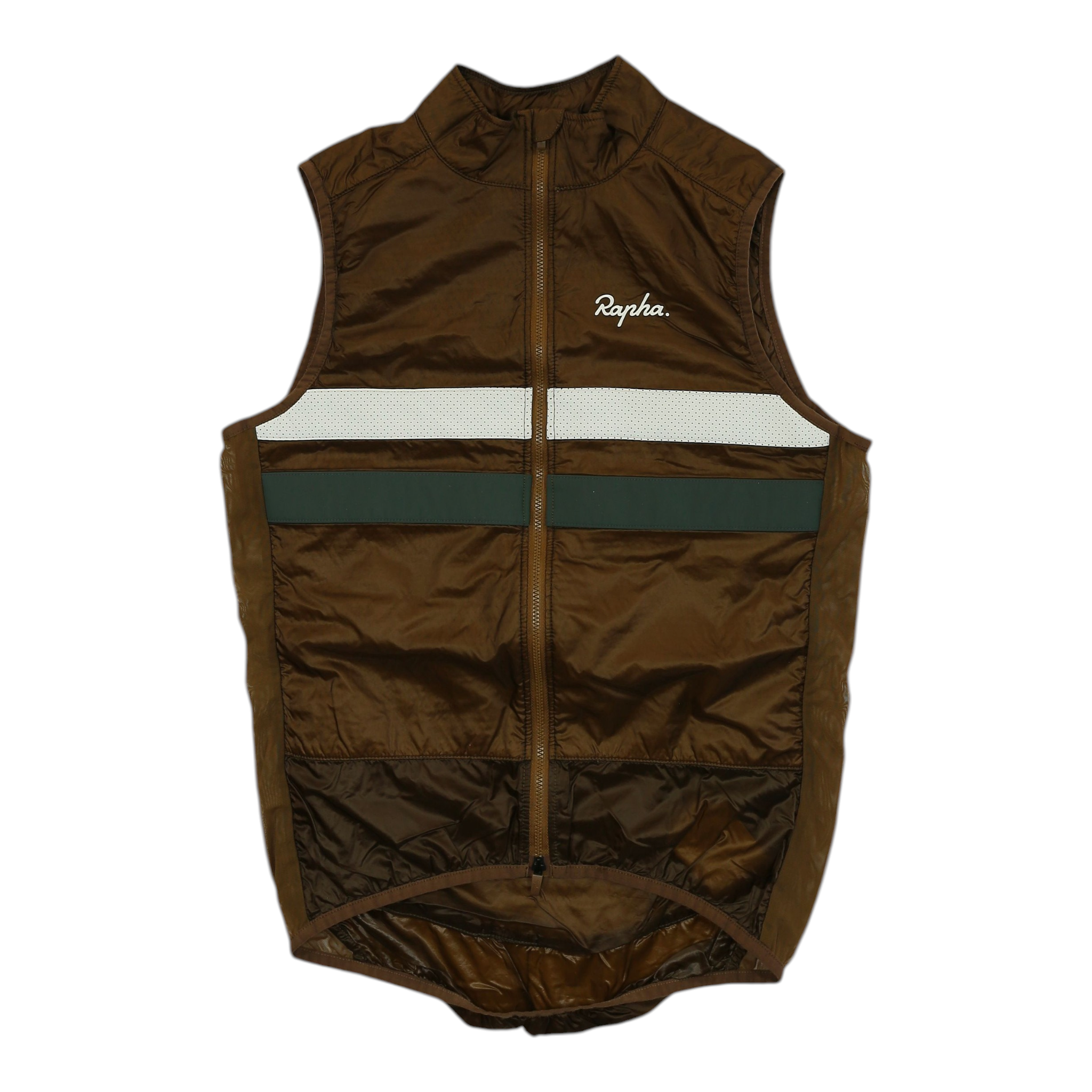 Men's insulated gilet vest, dark brown, Rapha logo, full zip front, sleeveless