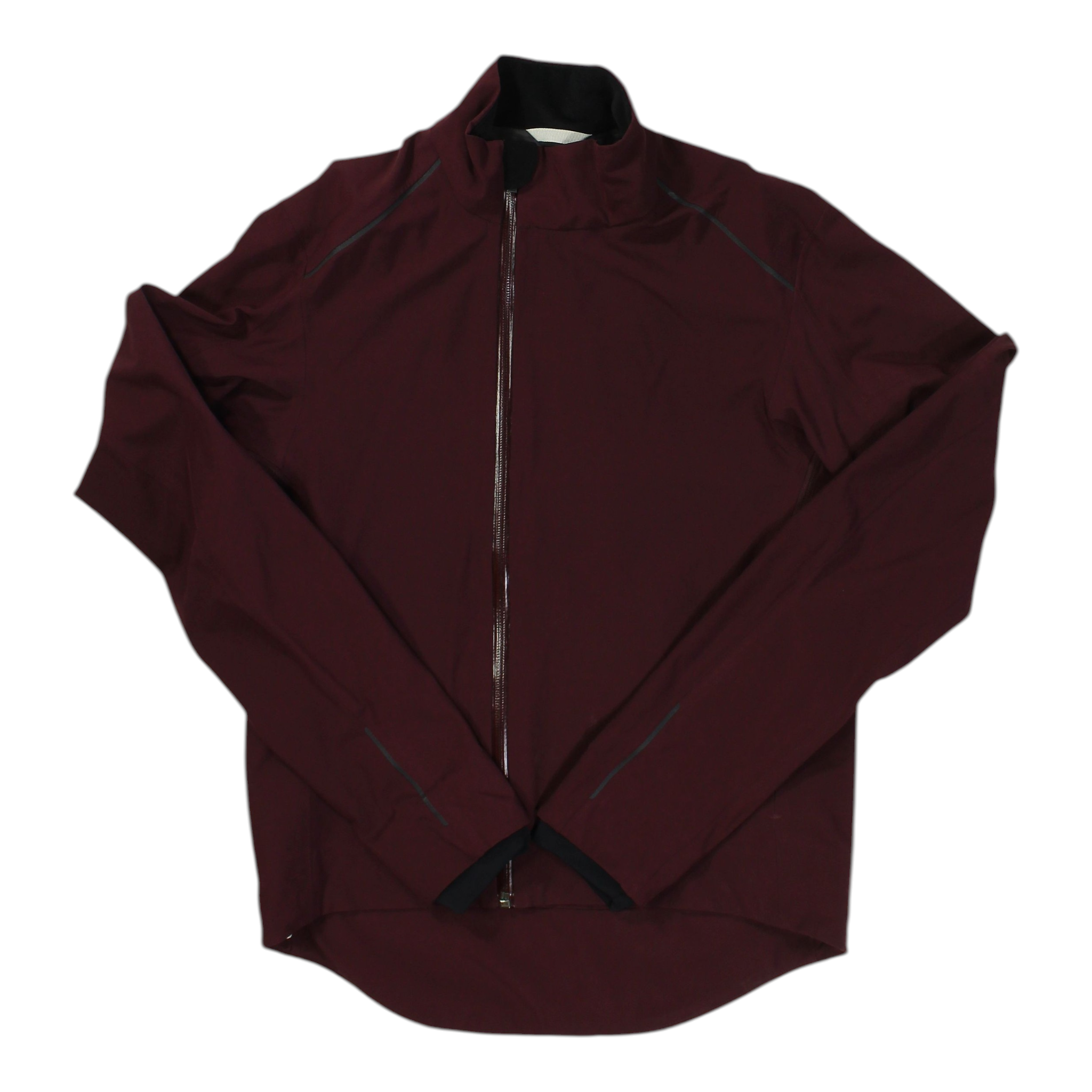 Rapha winter cycling jacket in maroon, full-zip with stand collar and long sleeves