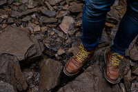 a man’s wearing hiking boots