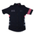Men's cycling jersey, dark navy with pink accent stripe and short sleeves, full zip
