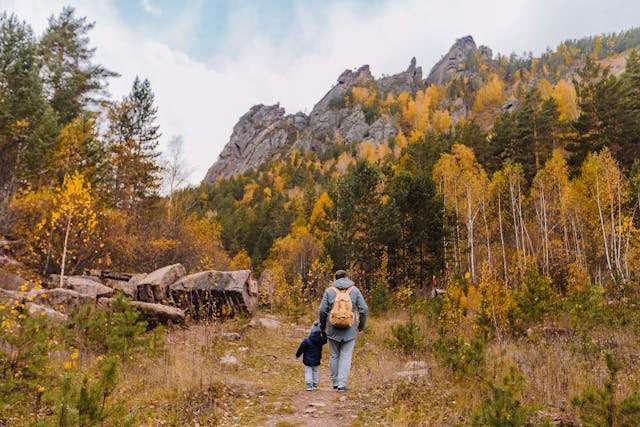 A father and son hiking