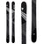 Black skis with white geometric stripe graphics and Faction logo, angled view