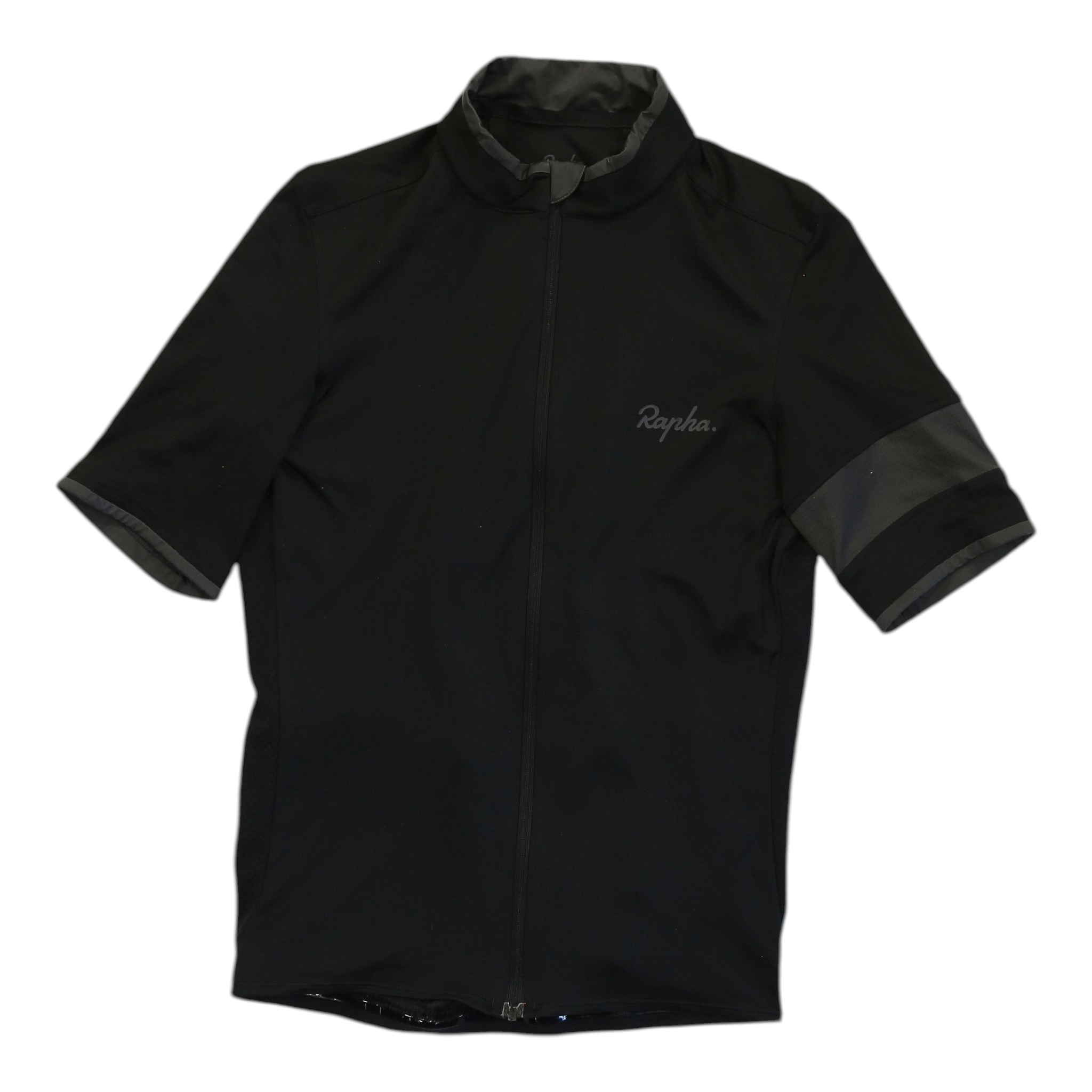 Men's Rapha super lightweight cycling jersey, black with dark grey trim and short sleeves