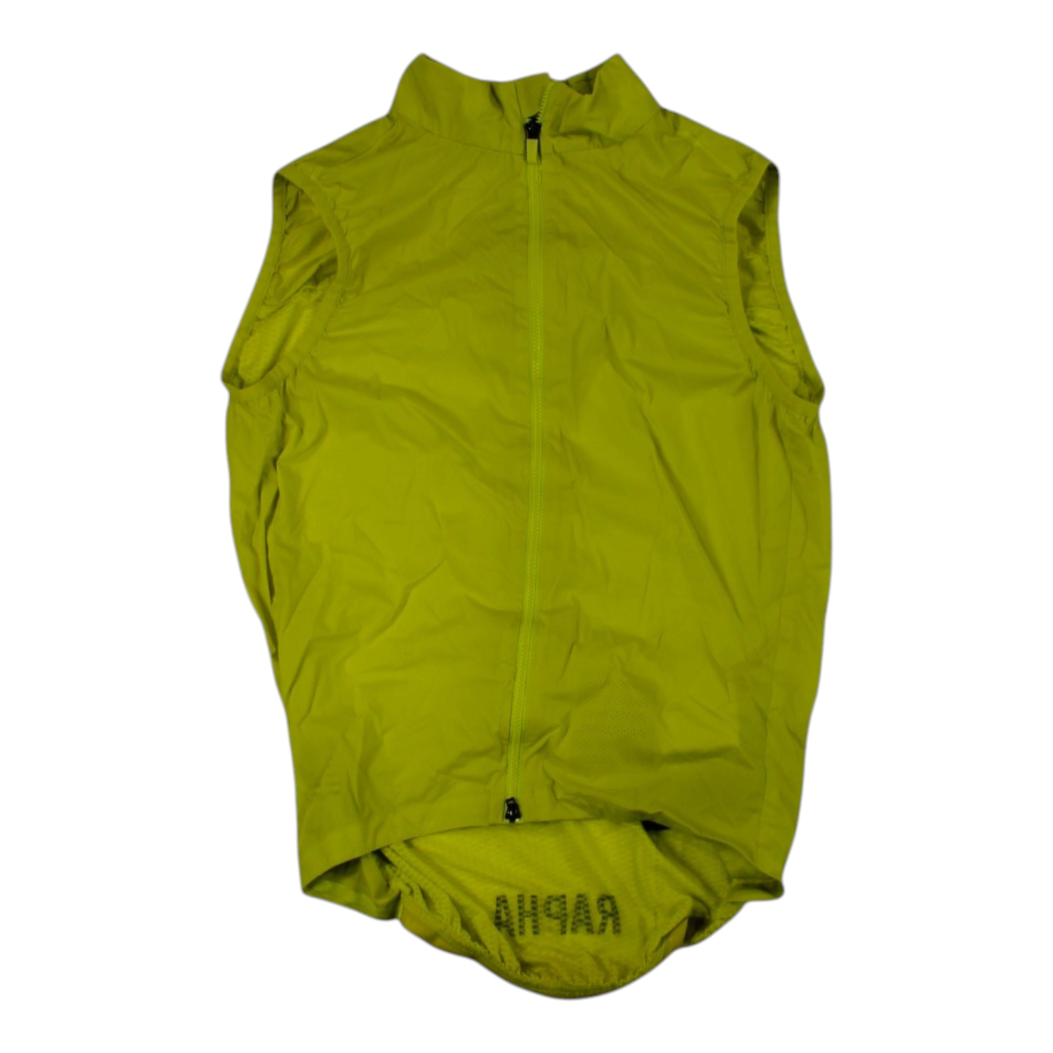 Men's lightweight gilet, bright neon green, full-zip front with small logo patch