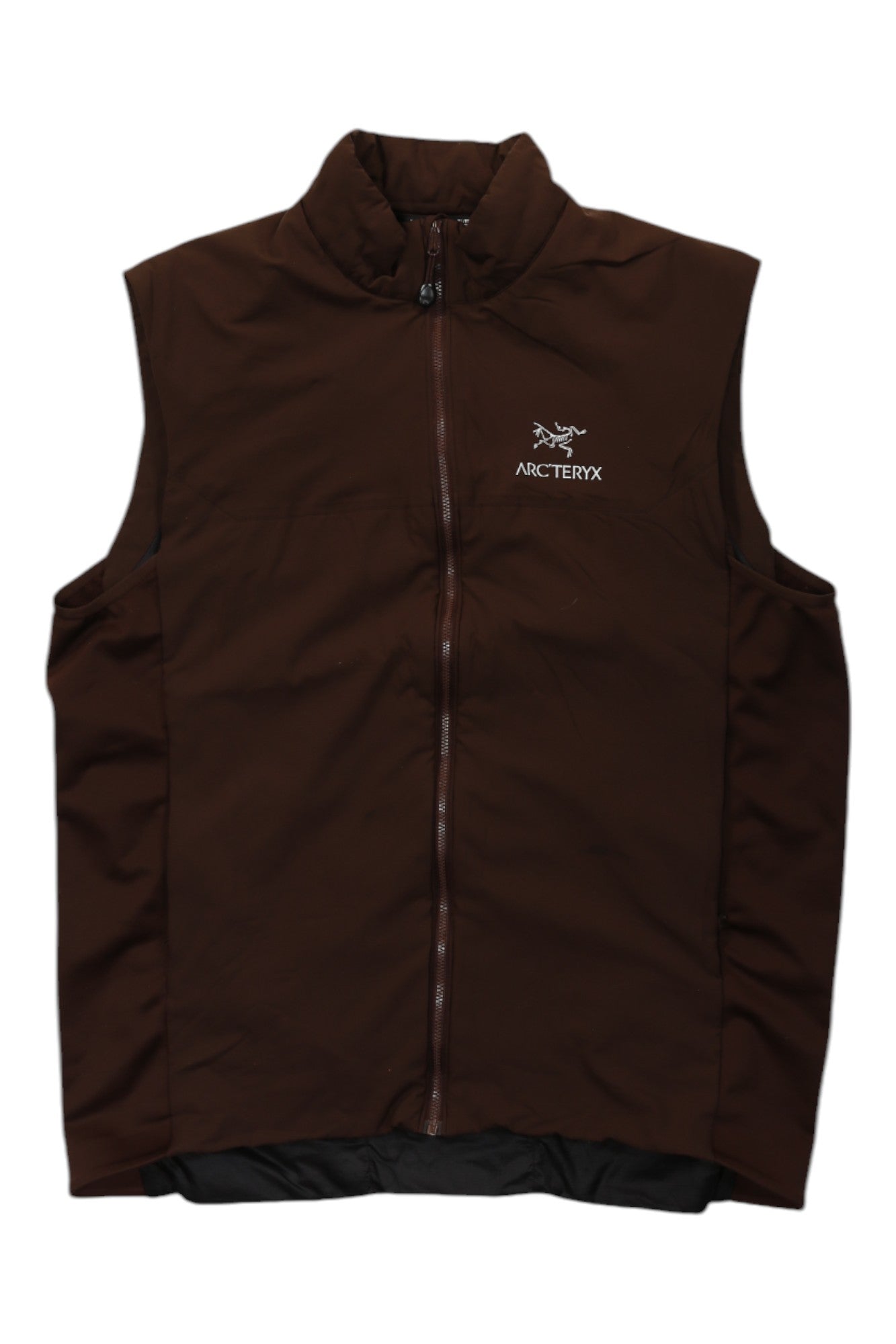 Men's Arc'teryx Atom LT insulated vest with a full zip and stand collar