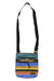 The Jive Crossbody Bag is a colorful outdoor bag with blue, orange, yellow, and green horizontal stripes. It features a black adjustable strap, two front zippered pockets, and a small logo tag—ideal for everyday carry.