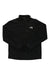 Black zip-up outdoor jacket with high collar and front zipper