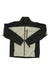 Black and light cream zip-up outdoor jacket with high collar and center front zipper