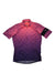 The Rapha Womens Classic Flyweight Jersey is a lightweight cycling jersey from Rapha, featuring a stylish pink to purple gradient, a subtle diamond pattern, front zipper closure, and the iconic Rapha logo on the left sleeve—making it both fashionable and functional for women cyclists.