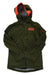 The HELLY HANSEN WOMENS KVITEGGA SHELL JACKET is an olive green hooded shell with bright orange lining, zippered chest pocket, and Helly Hansen logo—ideal for outdoor hiking in wet weather.