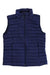 The Marmot Womens Echo Featherless Vest is a navy blue, sleeveless vest with Thinsulate insulation, a front zipper, and high collar, shown flat on a white background.