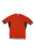 The Castelli Mens Entrata VI Short Sleeve Jersey in orange features black sleeve and side accents, moisture-wicking fabric, a full zipper, and the Castelli logo on the right chest.