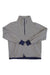 The Outdoor Research Womens Trail Mix Quarter Zip Pullover features long sleeves, a light gray subtle checkered pattern, half-zip front, dark blue cuffs and hem, front pockets, and moisture-wicking fabric for all-day comfort.