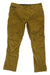 A pair of Kuhl Mens Revolvr Rogue Pants in mustard yellow, lightweight with button and zipper closure, front and back pockets, slightly wrinkled fabric, UPF 50+ sun protection, shown laid flat on a white background.