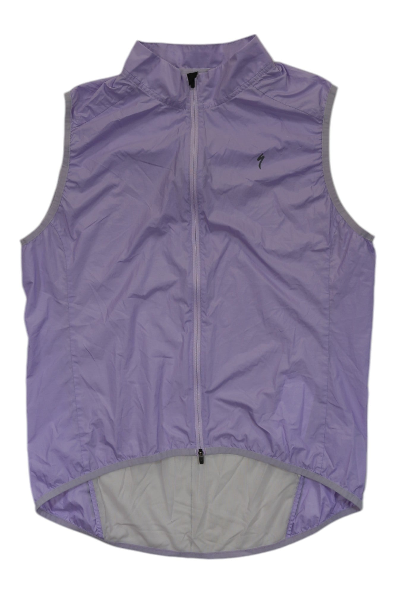 Men's purple wind vest with full zip and stand collar