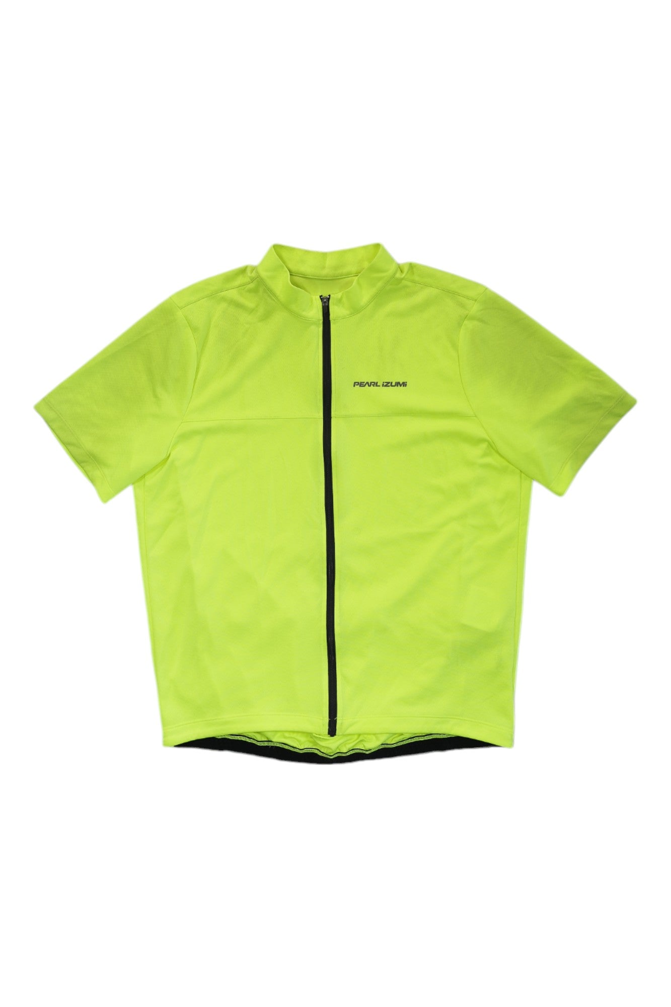 Men's Pearl Izumi Quest cycling jersey, short-sleeve neon green with front zipper and logo