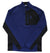 Men's half-zip pullover with blue sleeves, black side panels, and black chest zipper