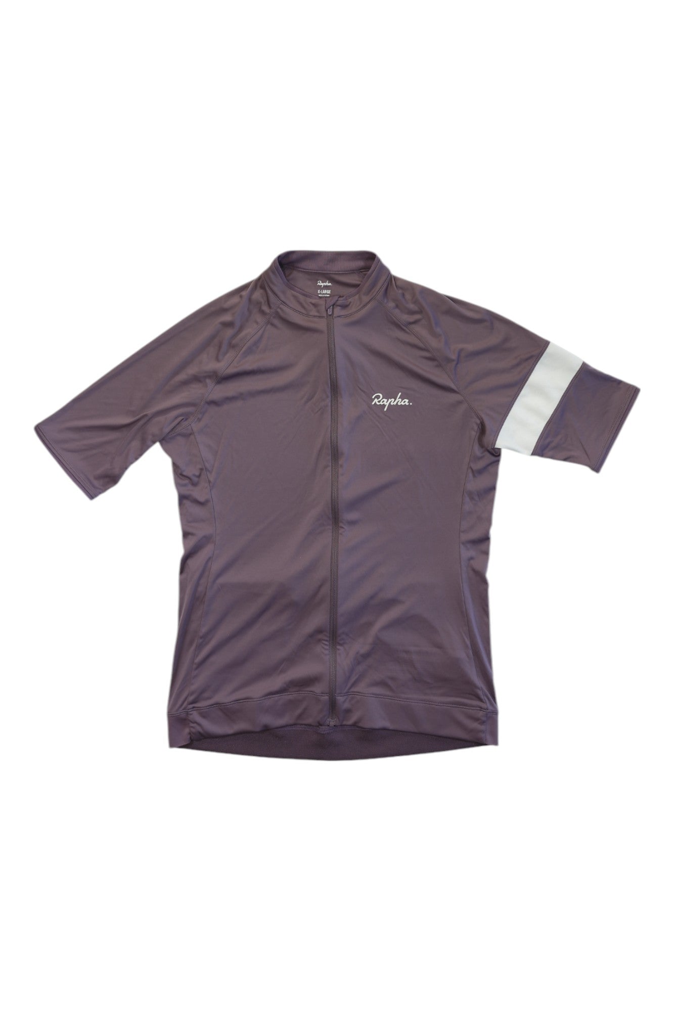 Women’s short-sleeve cycling jersey, full-zip, stand collar, dark purple with white sleeve stripe