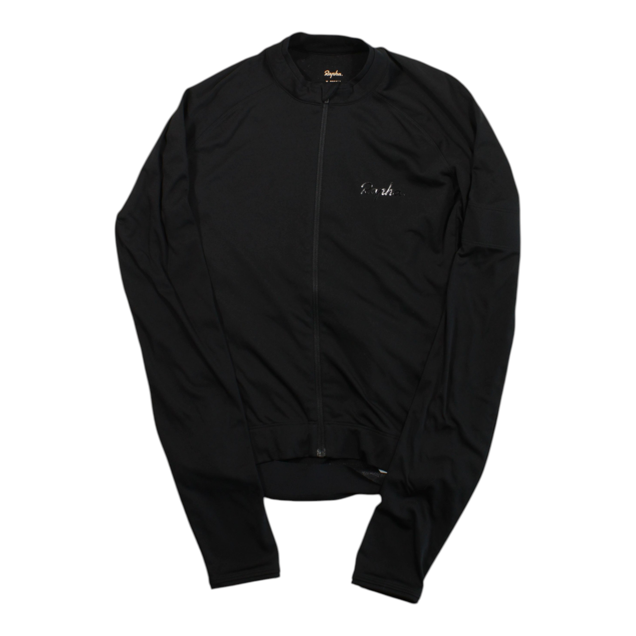 Black men’s long-sleeve cycling jersey, full-zip front with small chest logo