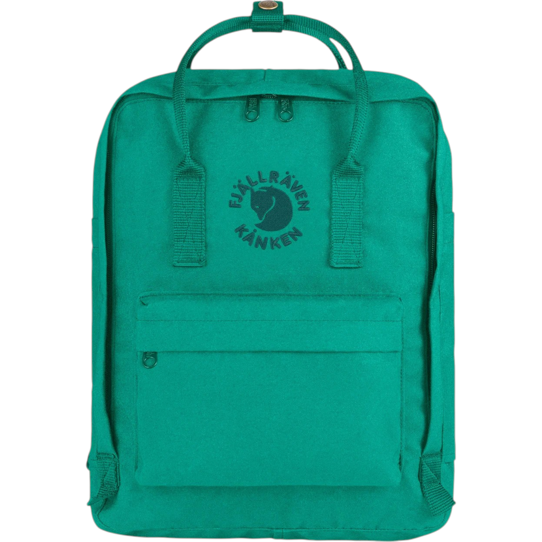 Re-Kanken teal backpack with top handle and front zip pocket