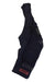 A pair of dark navy blue Rapha Cargo Bib Shorts, featuring mesh straps and a maroon logo tag on the lower leg, made from dense-knit fabric for cycling comfort, is laid flat on a white background.