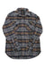 The Pendleton Men's Burnside Flannel Shirt is a rugged, long-sleeve cotton shirt with a plaid pattern in gray, blue, brown, and red, plus two button-flap chest pockets.