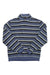 The Pendleton Men's Half-Zip Pullover is a long-sleeve sweater with horizontal blue, gray, and black stripes, a high collar, and ribbed cuffs and hem—ideal for outdoor wear.