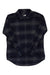 THE NORTH FACE WOMENS BOYFRIEND FLANNEL is a relaxed-fit, long-sleeve button-up plaid shirt in dark blue and gray, with a collar, white buttons, and logo details on the chest and sleeve for effortless style.